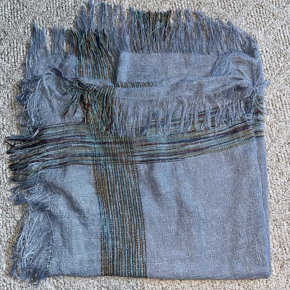 Women's  Blue Large Oversized‎ Poncho Scarf Wrap Fringe  49x49